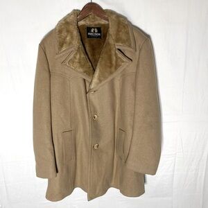 Vintage Mac Mor Tan Wool Pea Coat W Soft Sherpa Lining & Collar XXL Dadcore